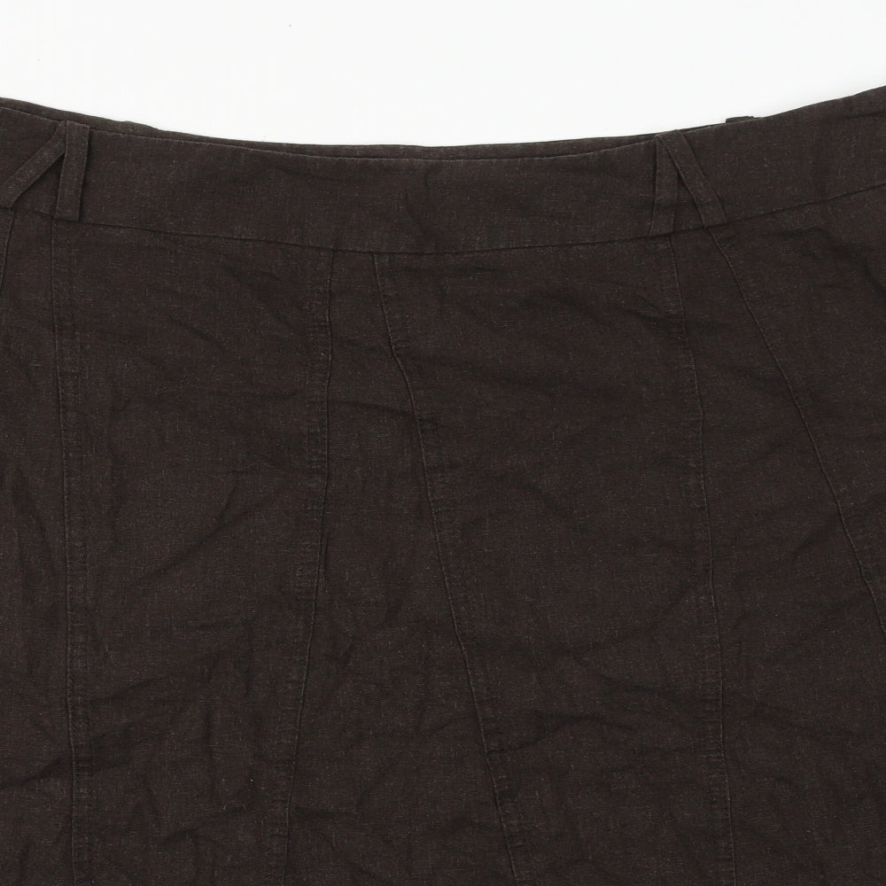 Marks and Spencer Womens Brown Linen A-Line Skirt Size 22 Zip