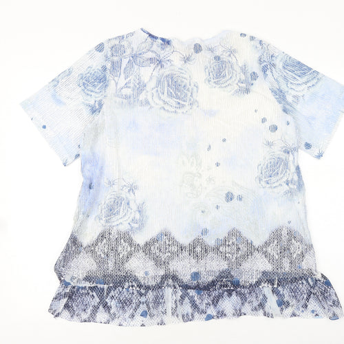 Anna rose Womens Blue Floral Viscose Basic T-Shirt Size L Round Neck