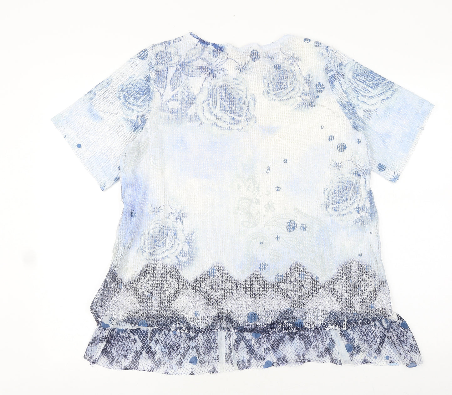 Anna rose Womens Blue Floral Viscose Basic T-Shirt Size L Round Neck