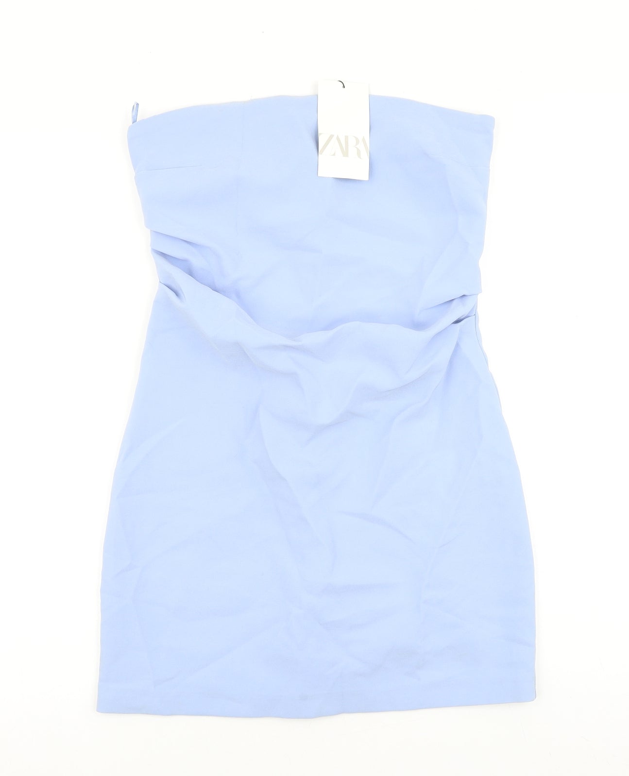 Zara Womens Blue Polyester Shift Size M Off the Shoulder Zip