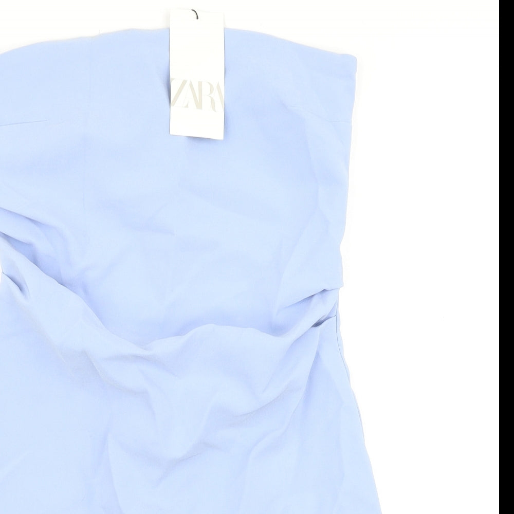 Zara Womens Blue Polyester Shift Size M Off the Shoulder Zip