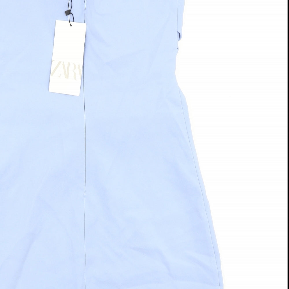 Zara Womens Blue Polyester Shift Size M Off the Shoulder Zip