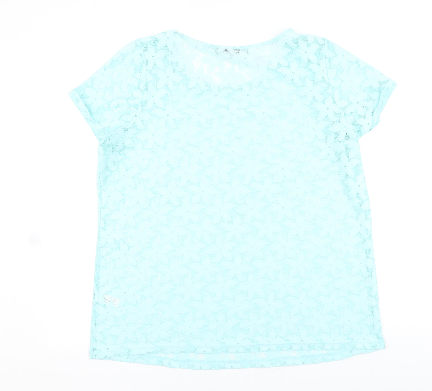 George Womens Blue Floral Polyester Basic T-Shirt Size 18 Round Neck