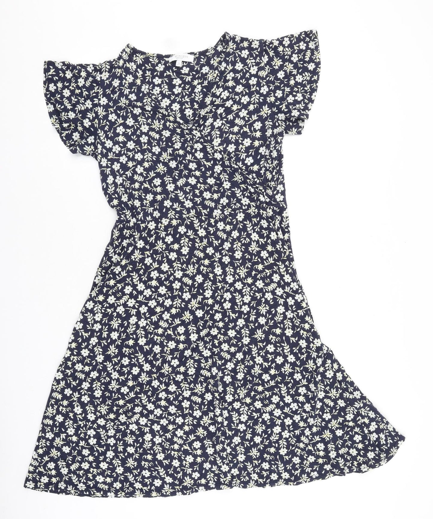 Principles Womens Blue Floral Viscose A-Line Size 14 V-Neck Pullover
