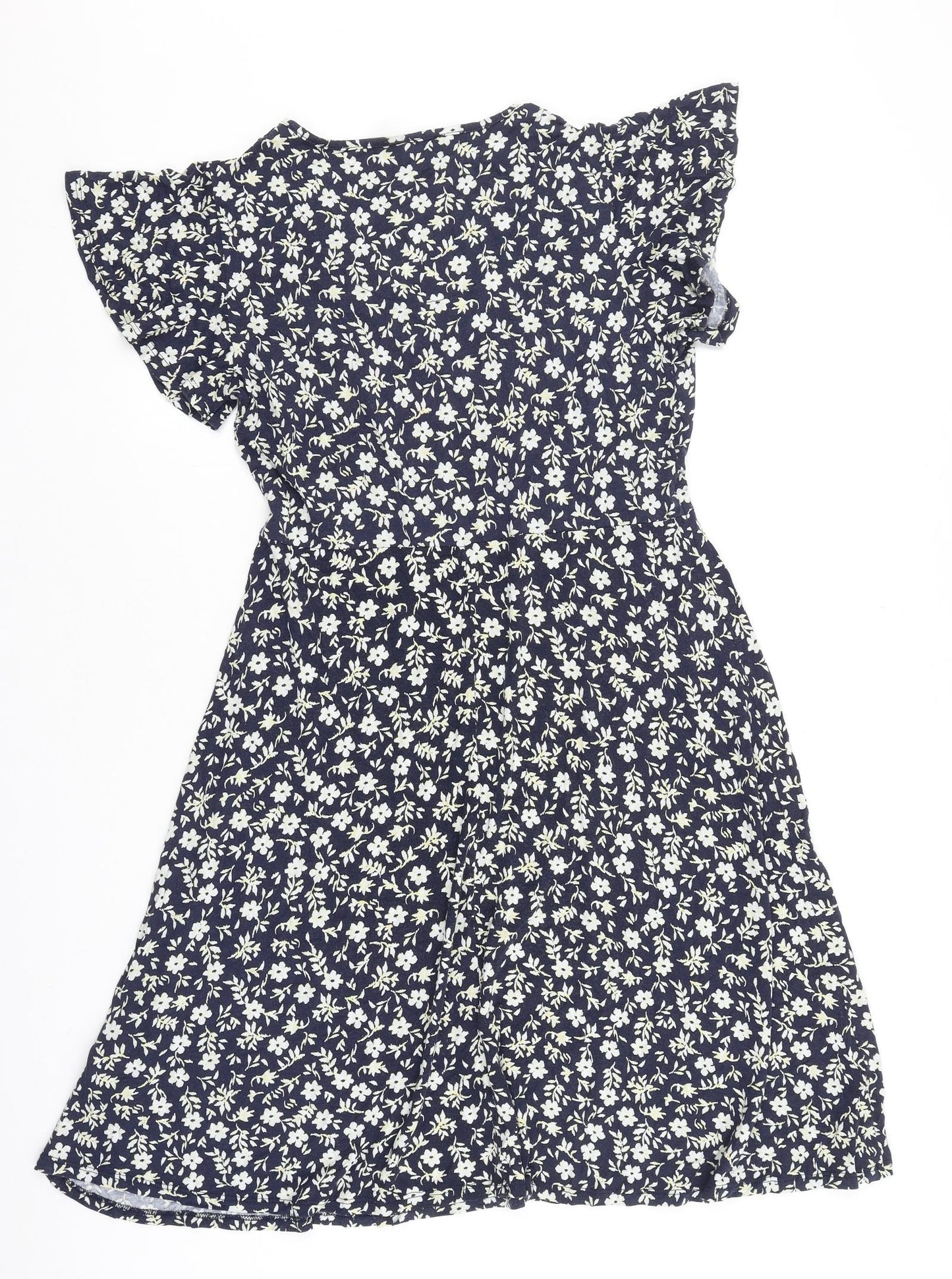 Principles Womens Blue Floral Viscose A-Line Size 14 V-Neck Pullover