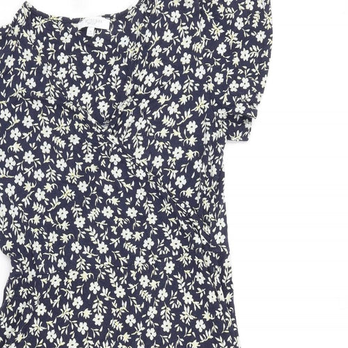 Principles Womens Blue Floral Viscose A-Line Size 14 V-Neck Pullover
