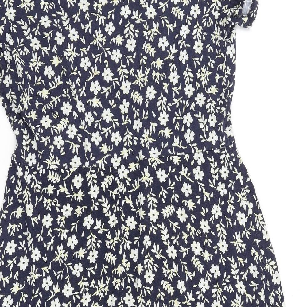 Principles Womens Blue Floral Viscose A-Line Size 14 V-Neck Pullover