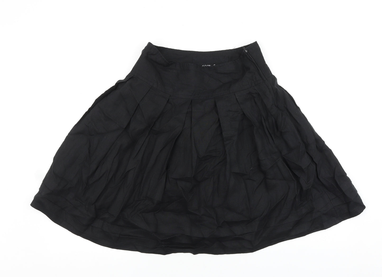 Primark Womens Black Linen Pleated Skirt Size 10 Zip
