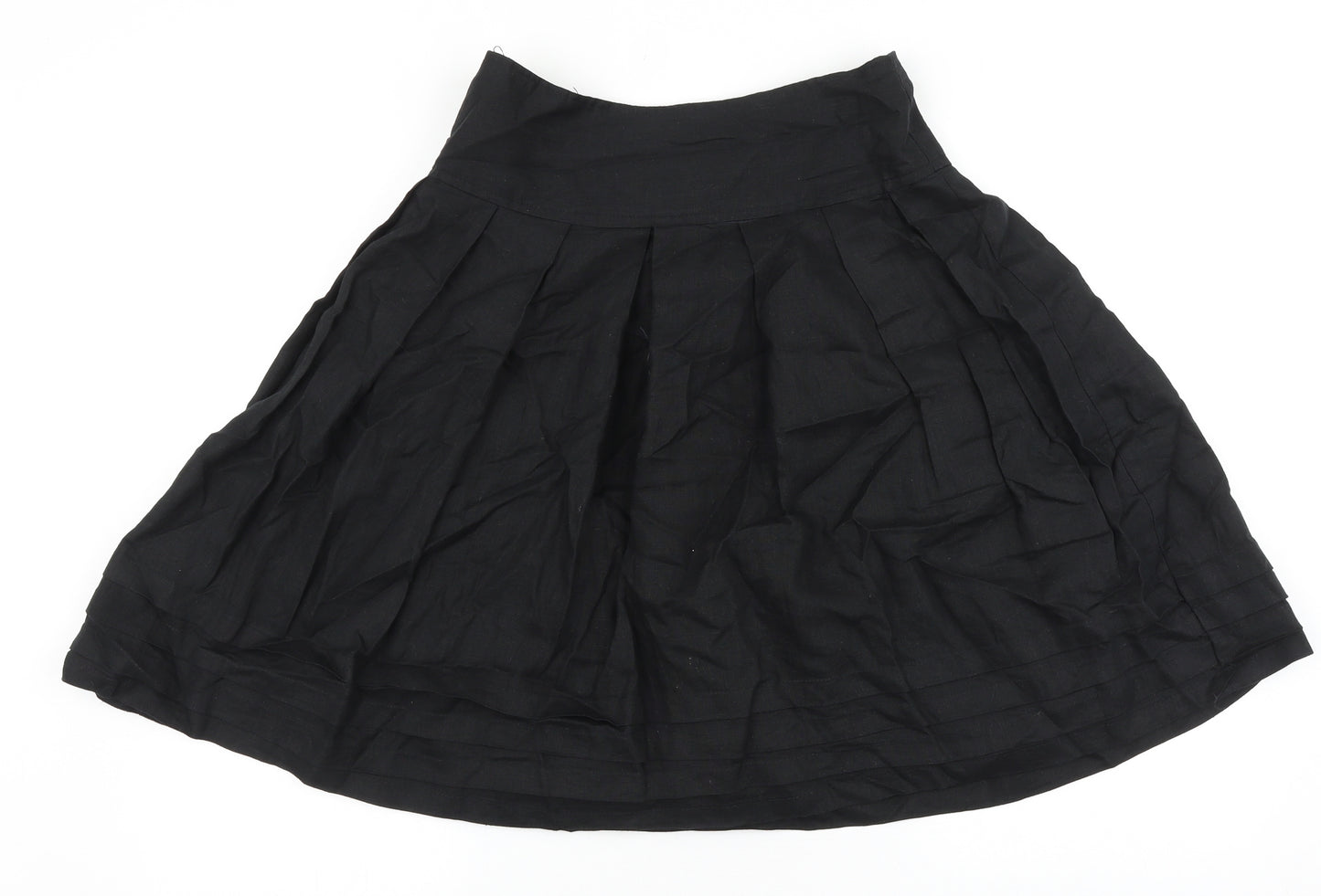 Primark Womens Black Linen Pleated Skirt Size 10 Zip