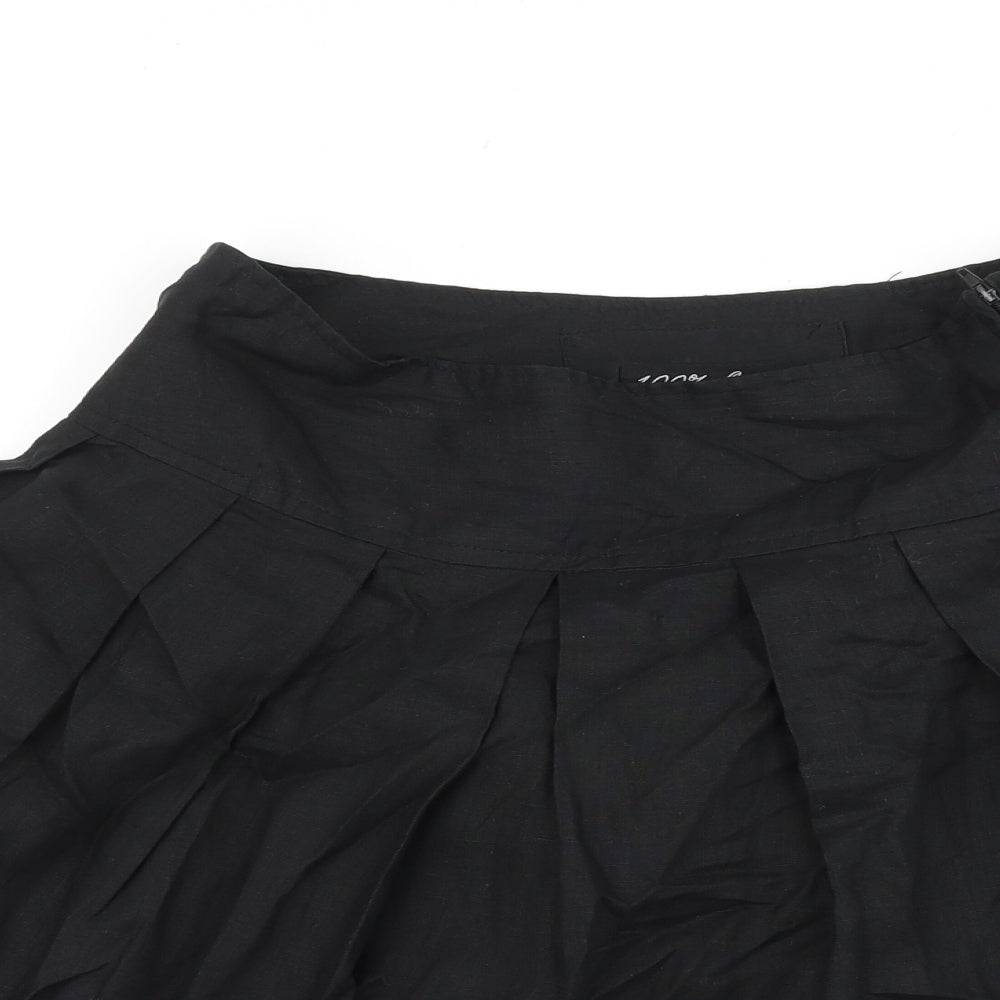 Primark Womens Black Linen Pleated Skirt Size 10 Zip