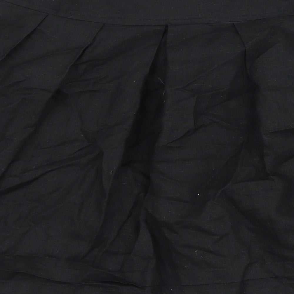 Primark Womens Black Linen Pleated Skirt Size 10 Zip
