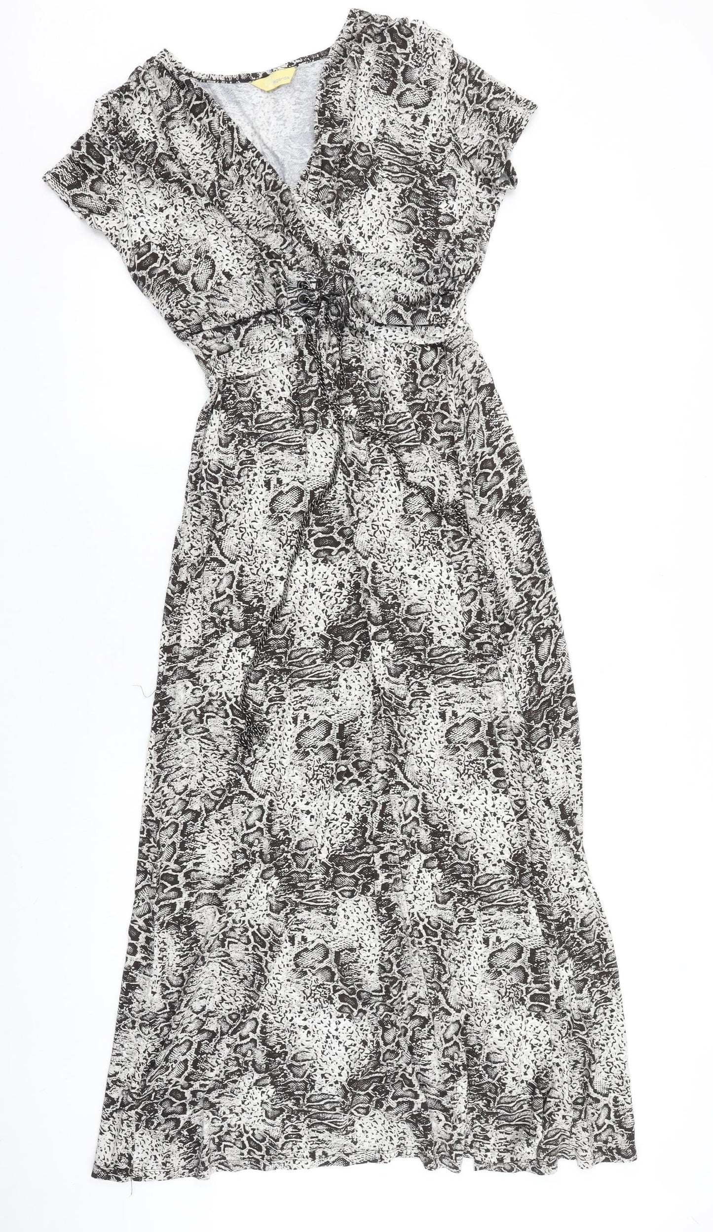 Agenda Womens Brown Animal Print Viscose Maxi Size 12 V-Neck Pullover
