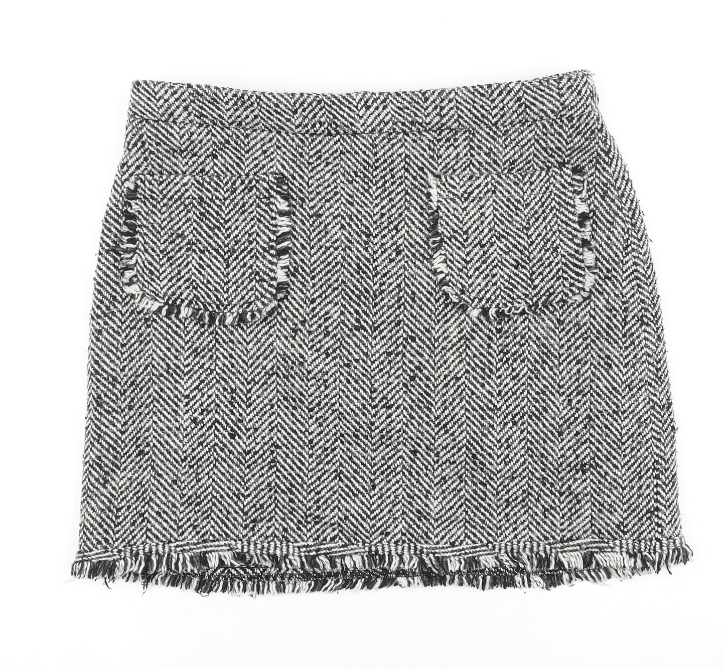 New Look Womens Black Herringbone Acrylic Mini Skirt Size 10 Zip