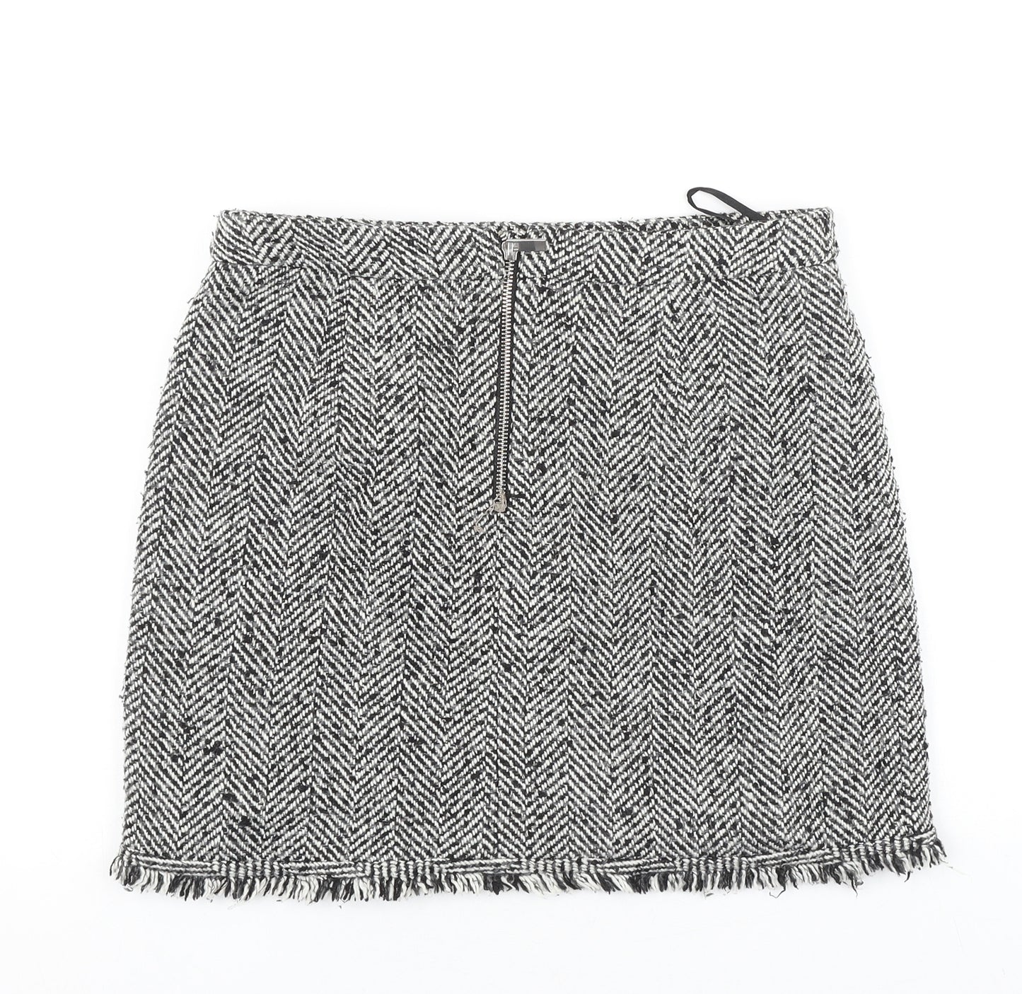 New Look Womens Black Herringbone Acrylic Mini Skirt Size 10 Zip