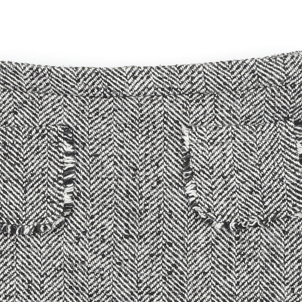 New Look Womens Black Herringbone Acrylic Mini Skirt Size 10 Zip