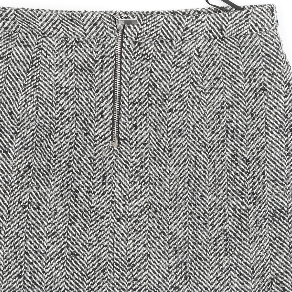 New Look Womens Black Herringbone Acrylic Mini Skirt Size 10 Zip