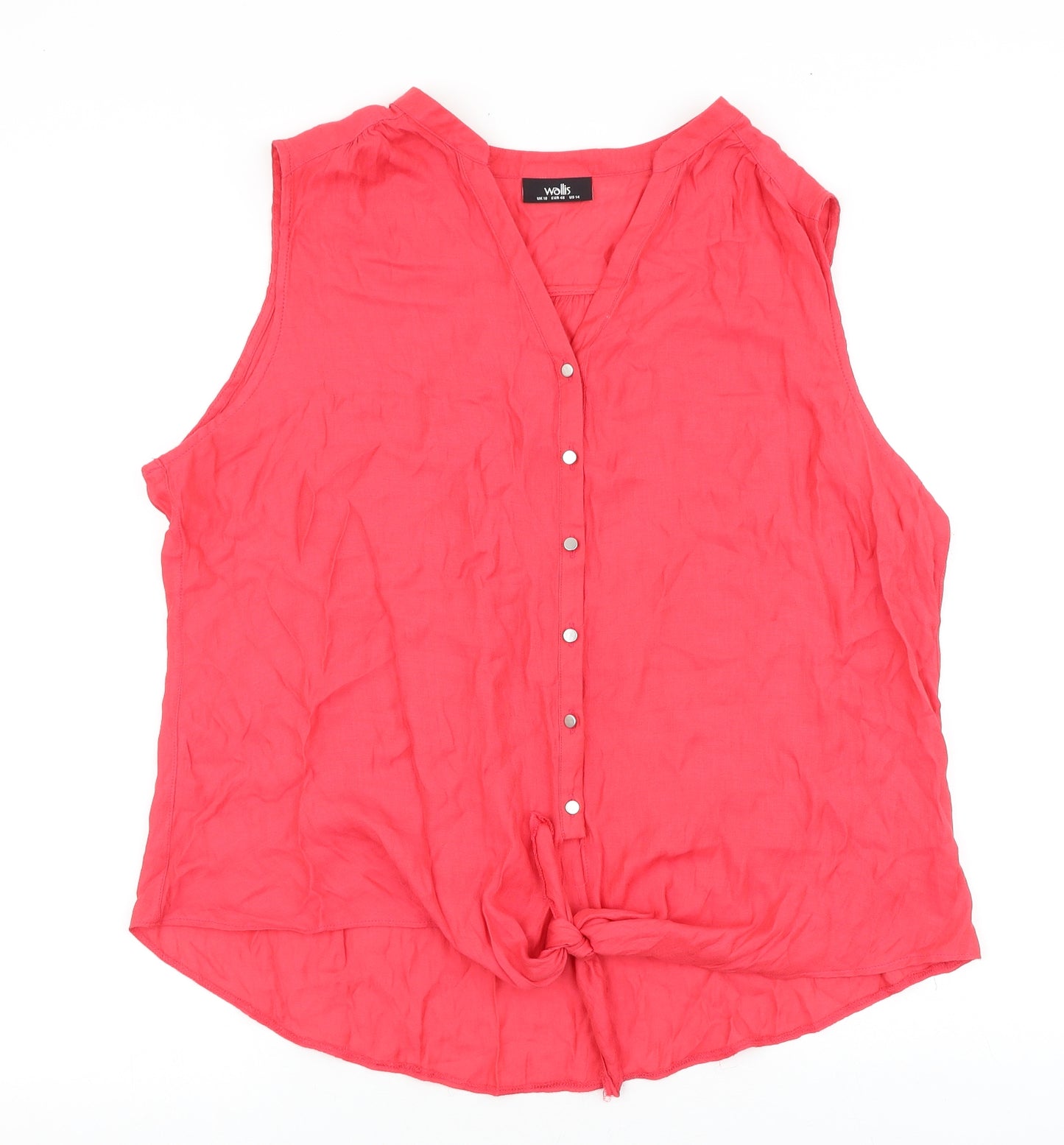 Wallis Womens Pink Cotton Basic Button-Up Size 18 V-Neck - Knot Front