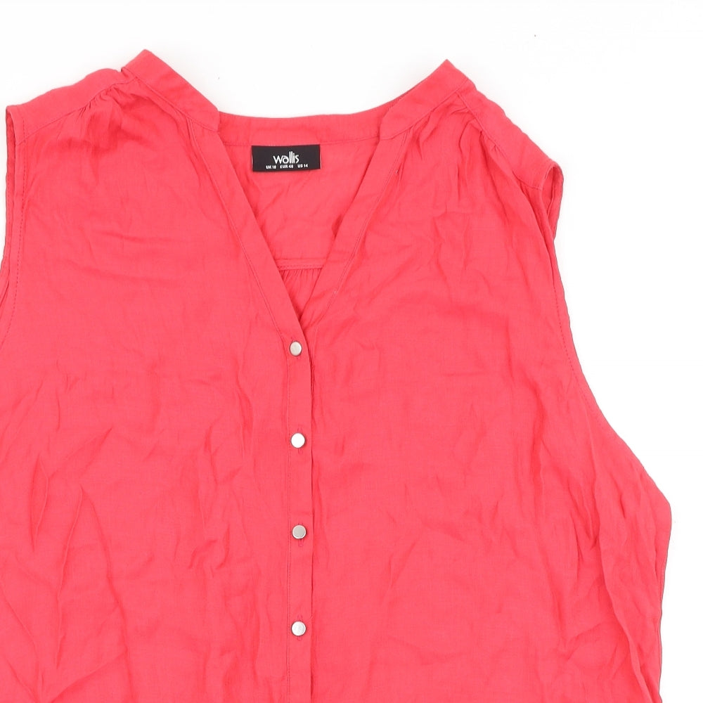 Wallis Womens Pink Cotton Basic Button-Up Size 18 V-Neck - Knot Front