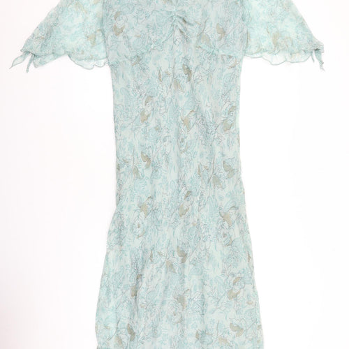 Claudia Stevens Womens Blue Floral Polyester Maxi Size 18 V-Neck Pullover