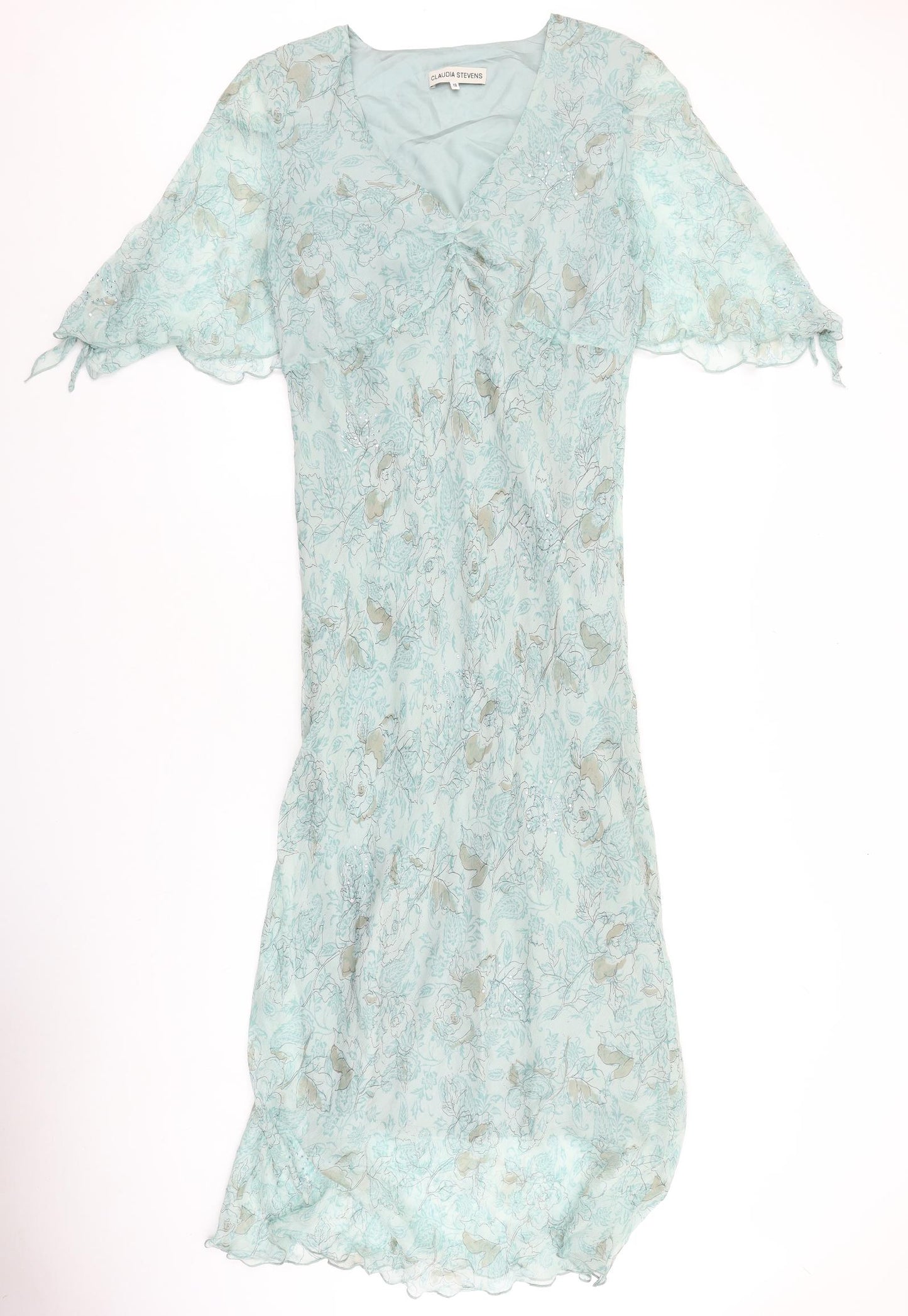 Claudia Stevens Womens Blue Floral Polyester Maxi Size 18 V-Neck Pullover