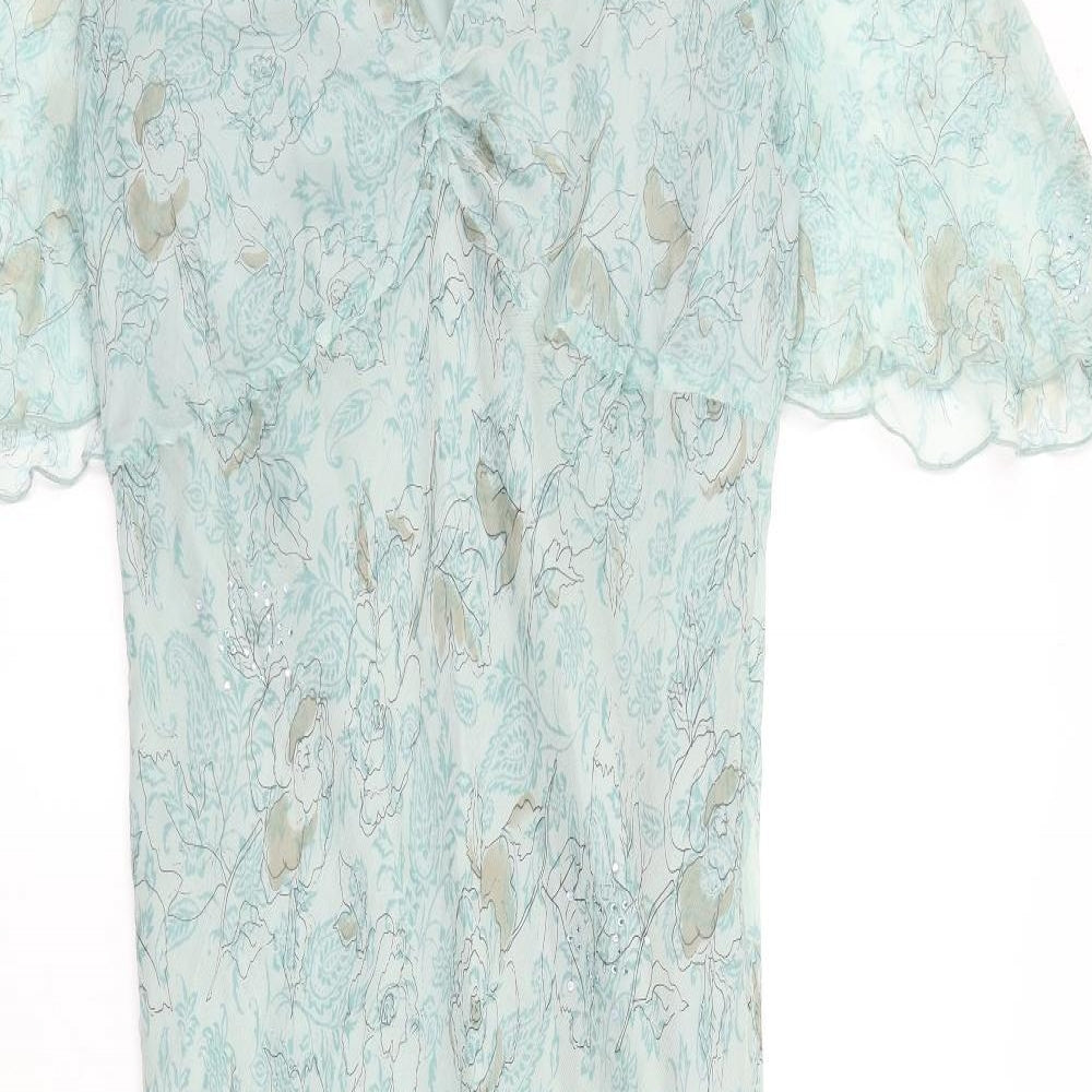 Claudia Stevens Womens Blue Floral Polyester Maxi Size 18 V-Neck Pullover