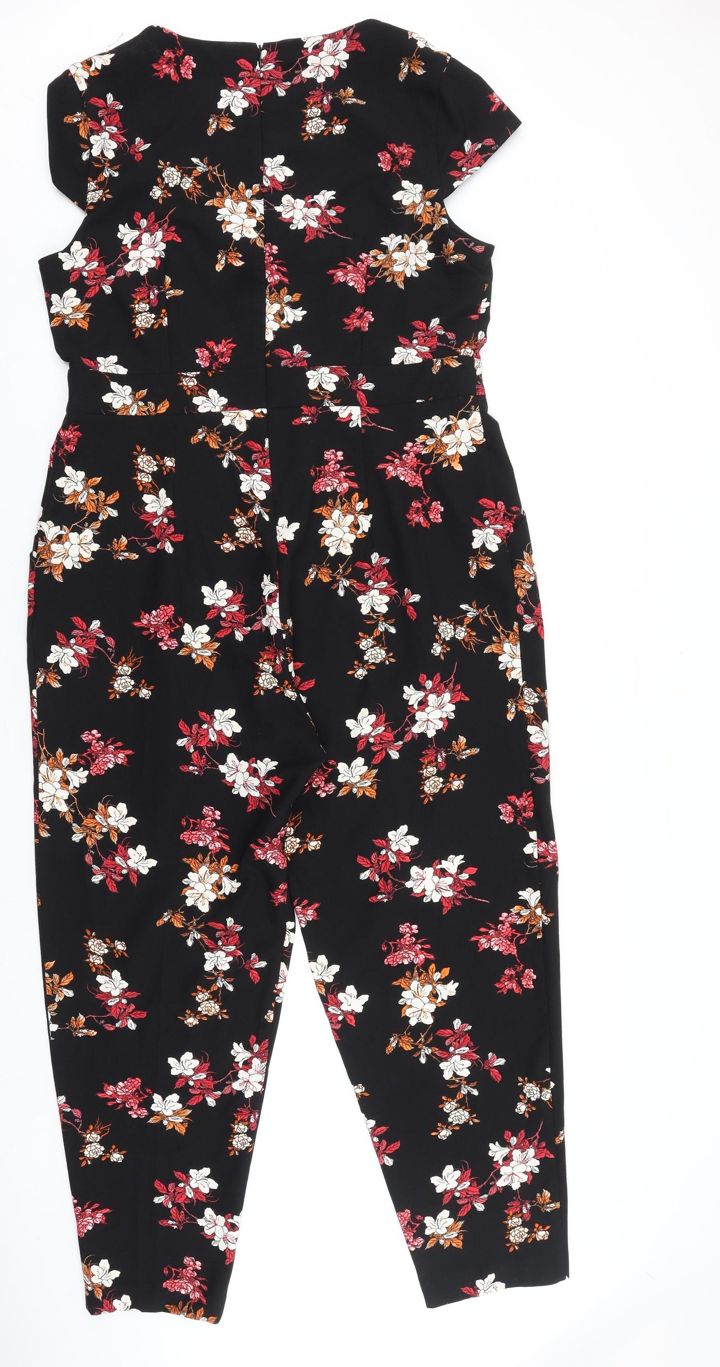 Phase Eight Womens Black Floral Polyester Jumpsuit One-Piece Size 18 L28 in Zip