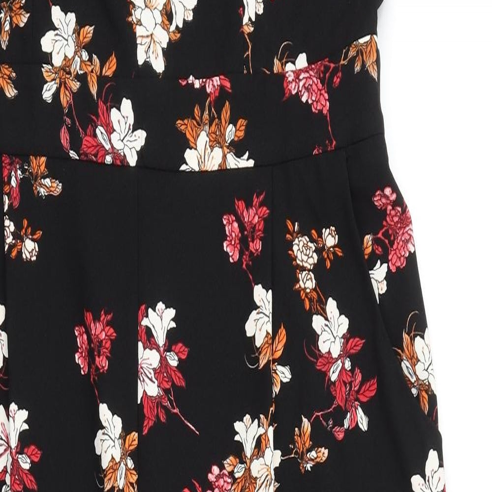 Phase Eight Womens Black Floral Polyester Jumpsuit One-Piece Size 18 L28 in Zip