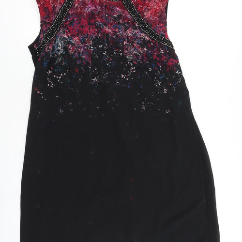 Little Mistress Womens Black Geometric Polyester A-Line Size 16 Round Neck Zip