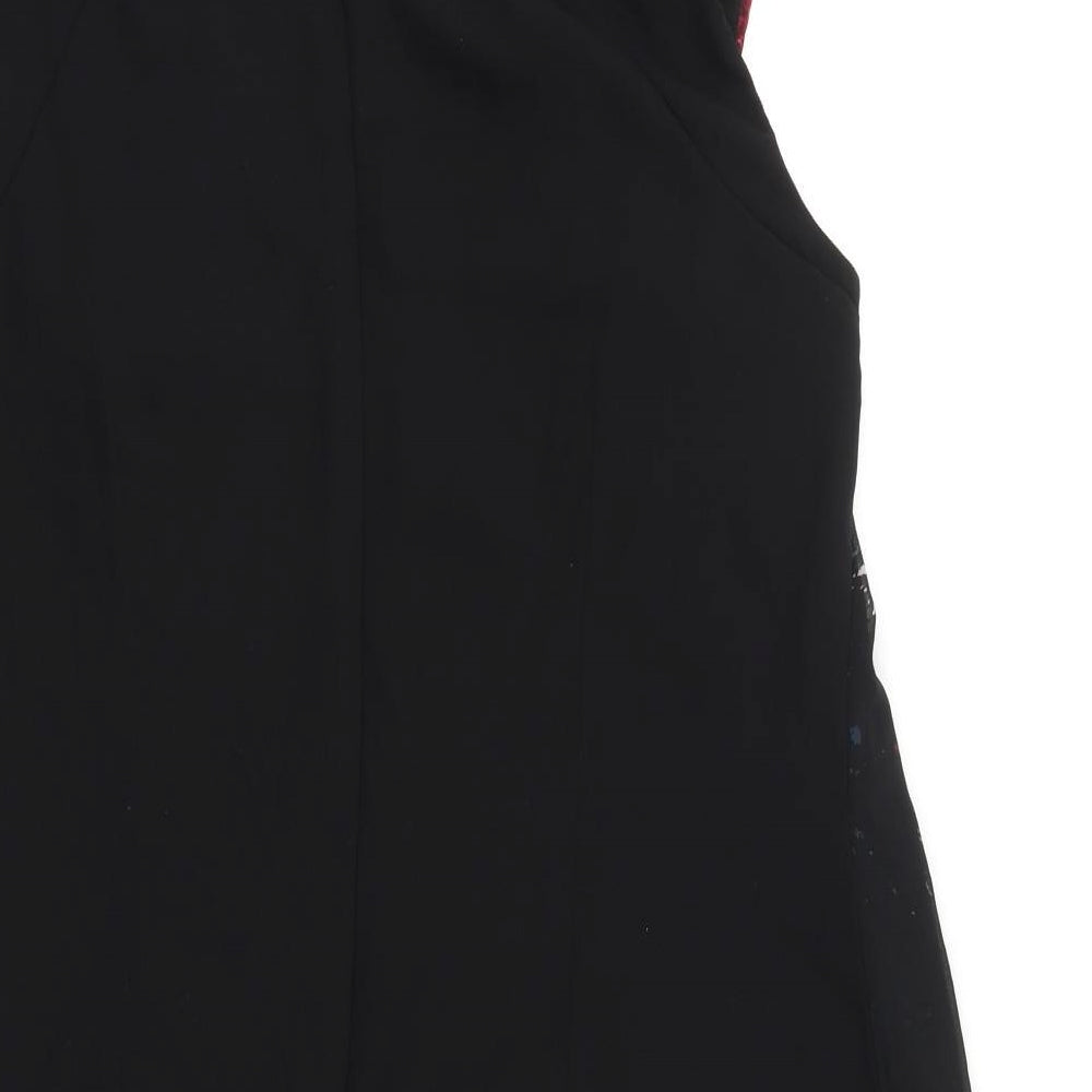 Little Mistress Womens Black Geometric Polyester A-Line Size 16 Round Neck Zip
