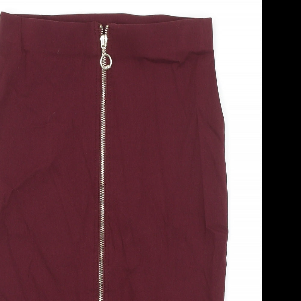 Primark Womens Red Viscose Straight & Pencil Skirt Size 8 Zip