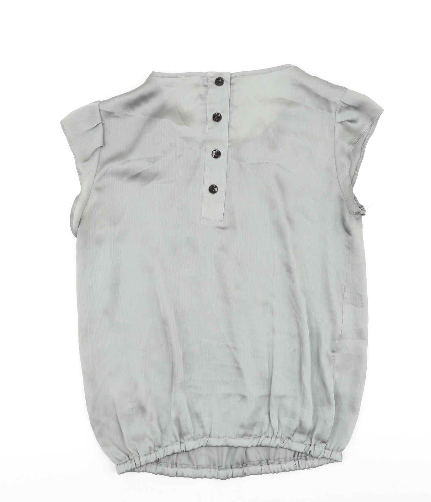 Preworn Womens Grey Polyester Basic Blouse Size 12 Boat Neck - 3D Flowers