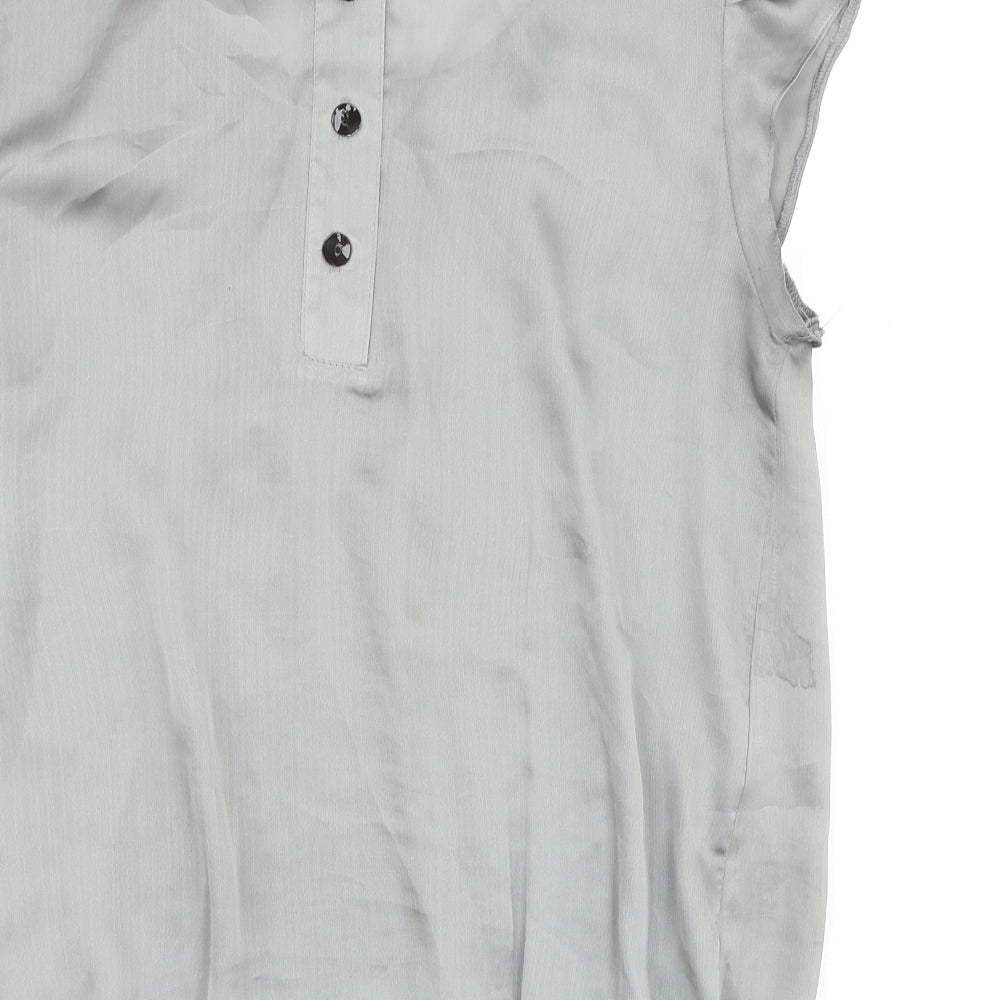 Preworn Womens Grey Polyester Basic Blouse Size 12 Boat Neck - 3D Flowers