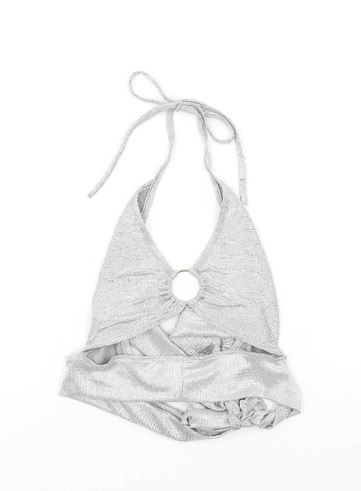 PRETTYLITTLETHING Womens Silver Polyester Cropped Tank Size 4 Halter - Ring Detail