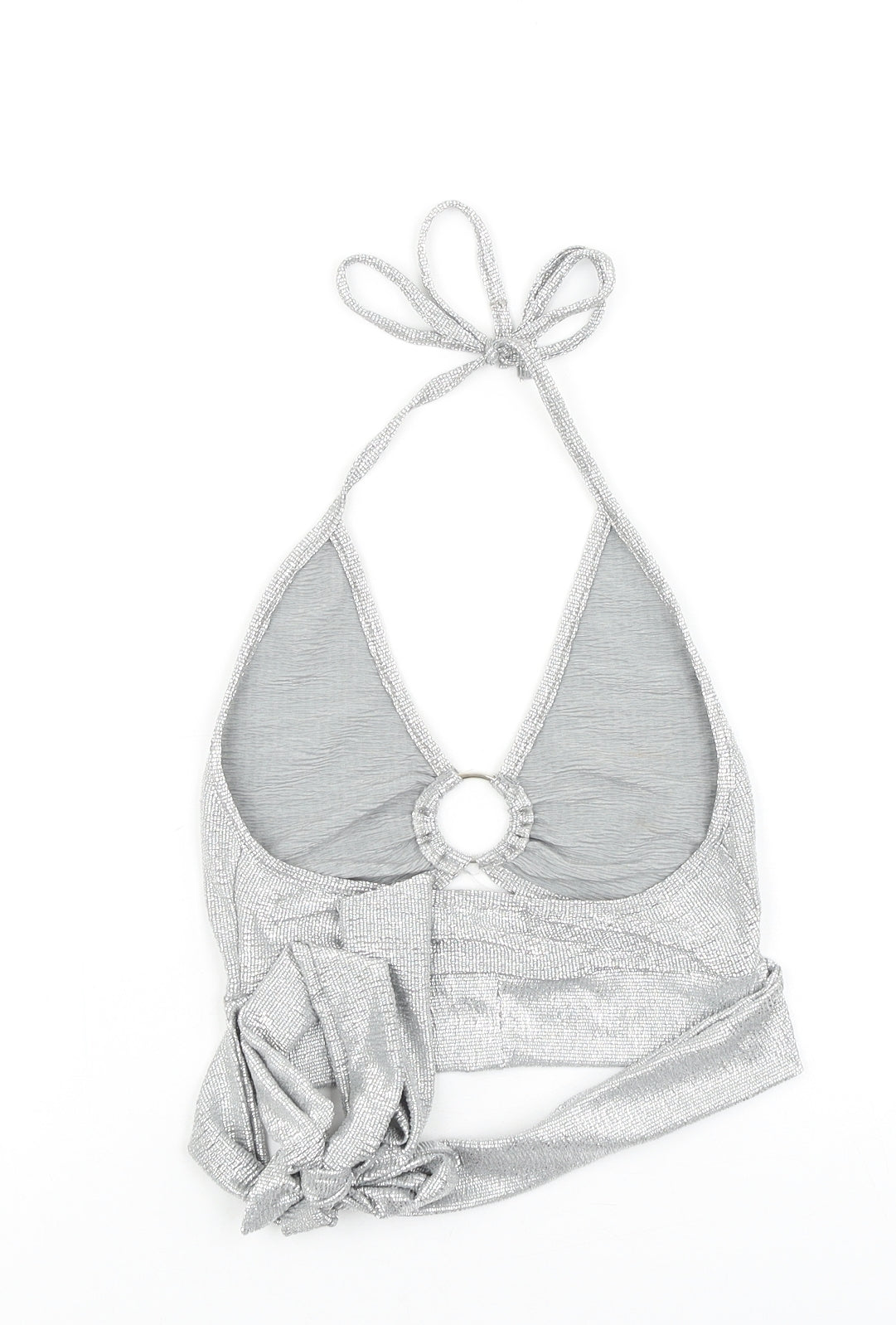 PRETTYLITTLETHING Womens Silver Polyester Cropped Tank Size 4 Halter - Ring Detail