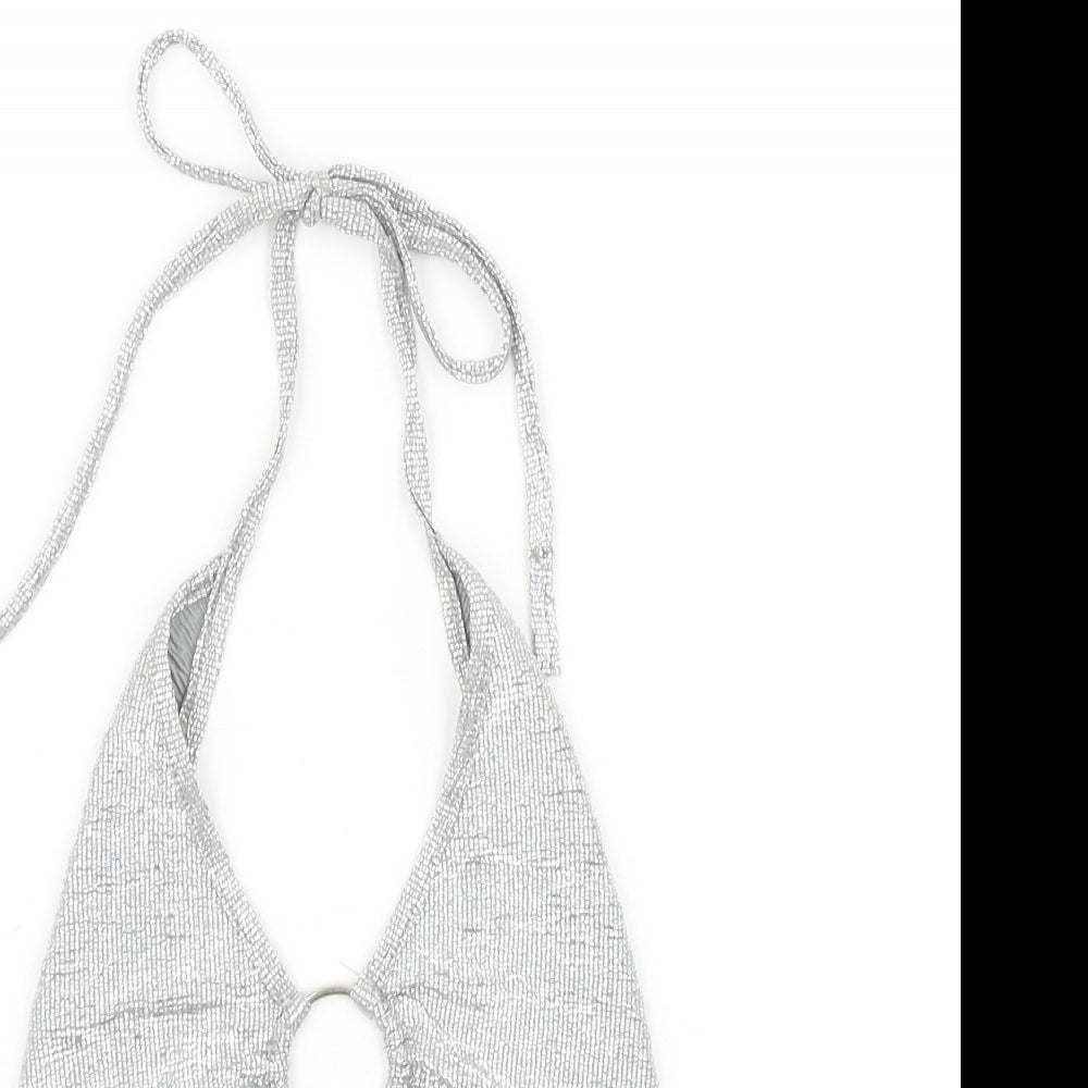 PRETTYLITTLETHING Womens Silver Polyester Cropped Tank Size 4 Halter - Ring Detail