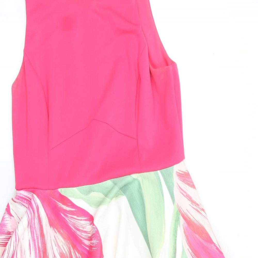 Coast Womens Pink Floral Polyester Fit & Flare Size 16 Round Neck Zip