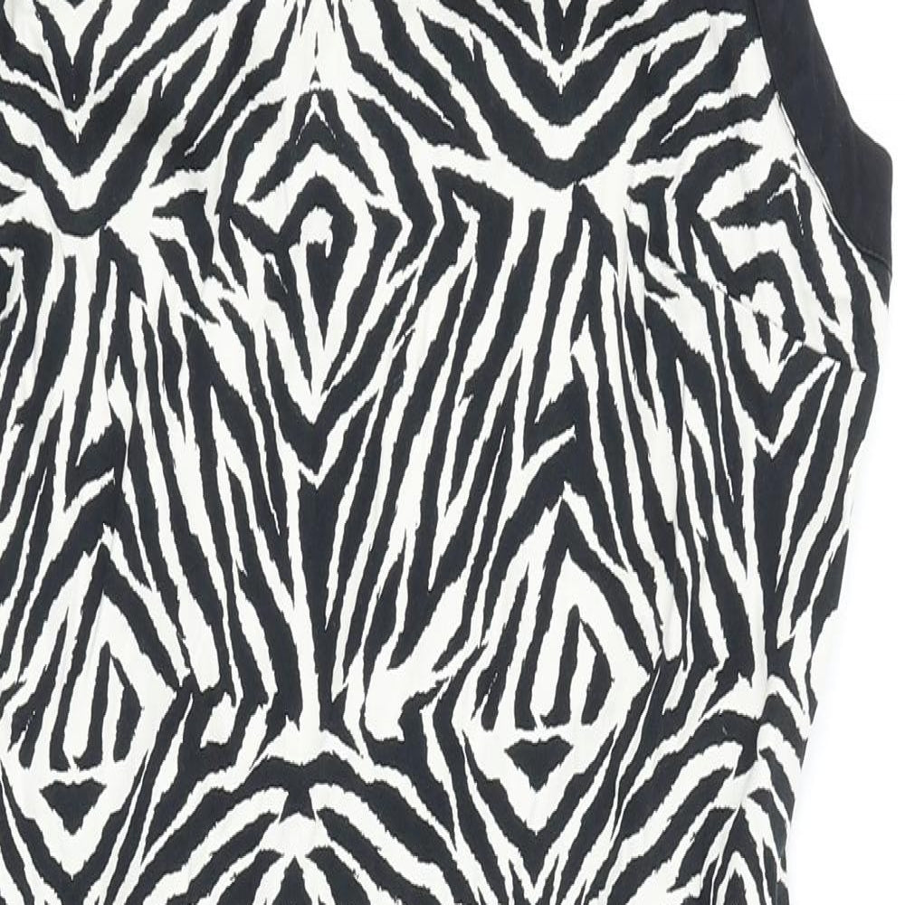 George Womens Black Geometric Cotton A-Line Size 12 Round Neck Zip