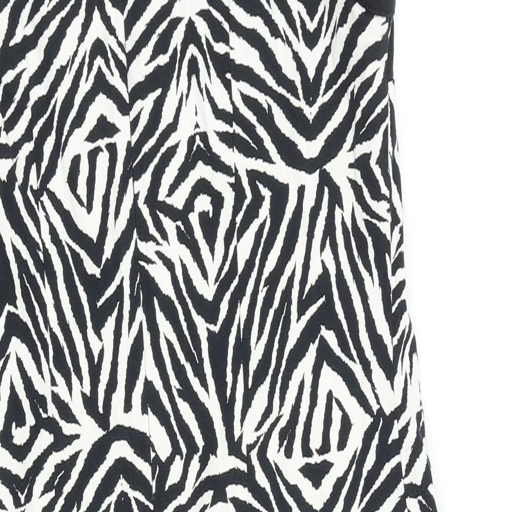 George Womens Black Geometric Cotton A-Line Size 12 Round Neck Zip