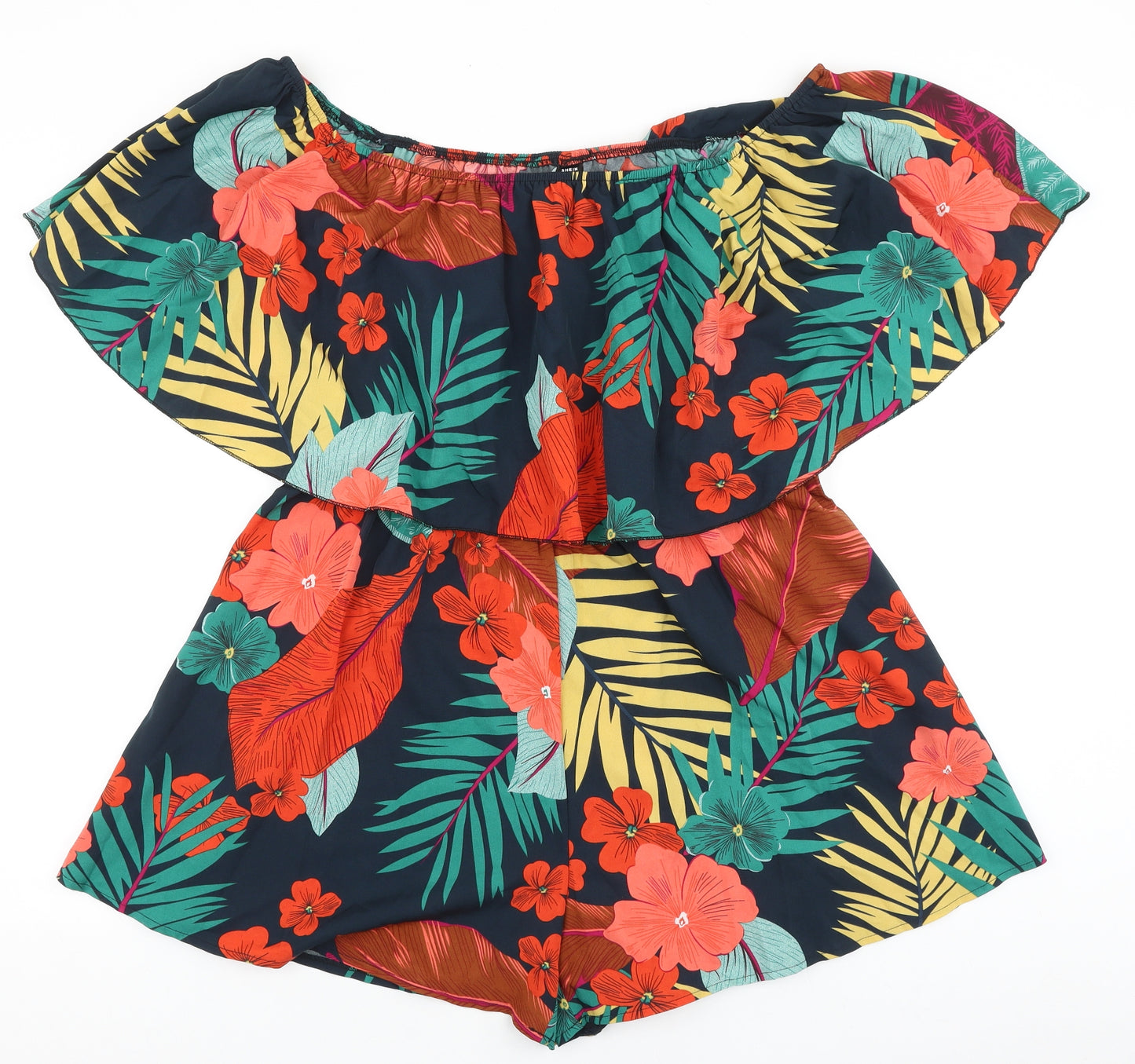 SheIn Womens Black Floral Polyester Playsuit One-Piece Size XL Pullover