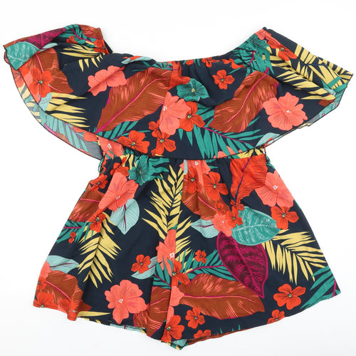 SheIn Womens Black Floral Polyester Playsuit One-Piece Size XL Pullover