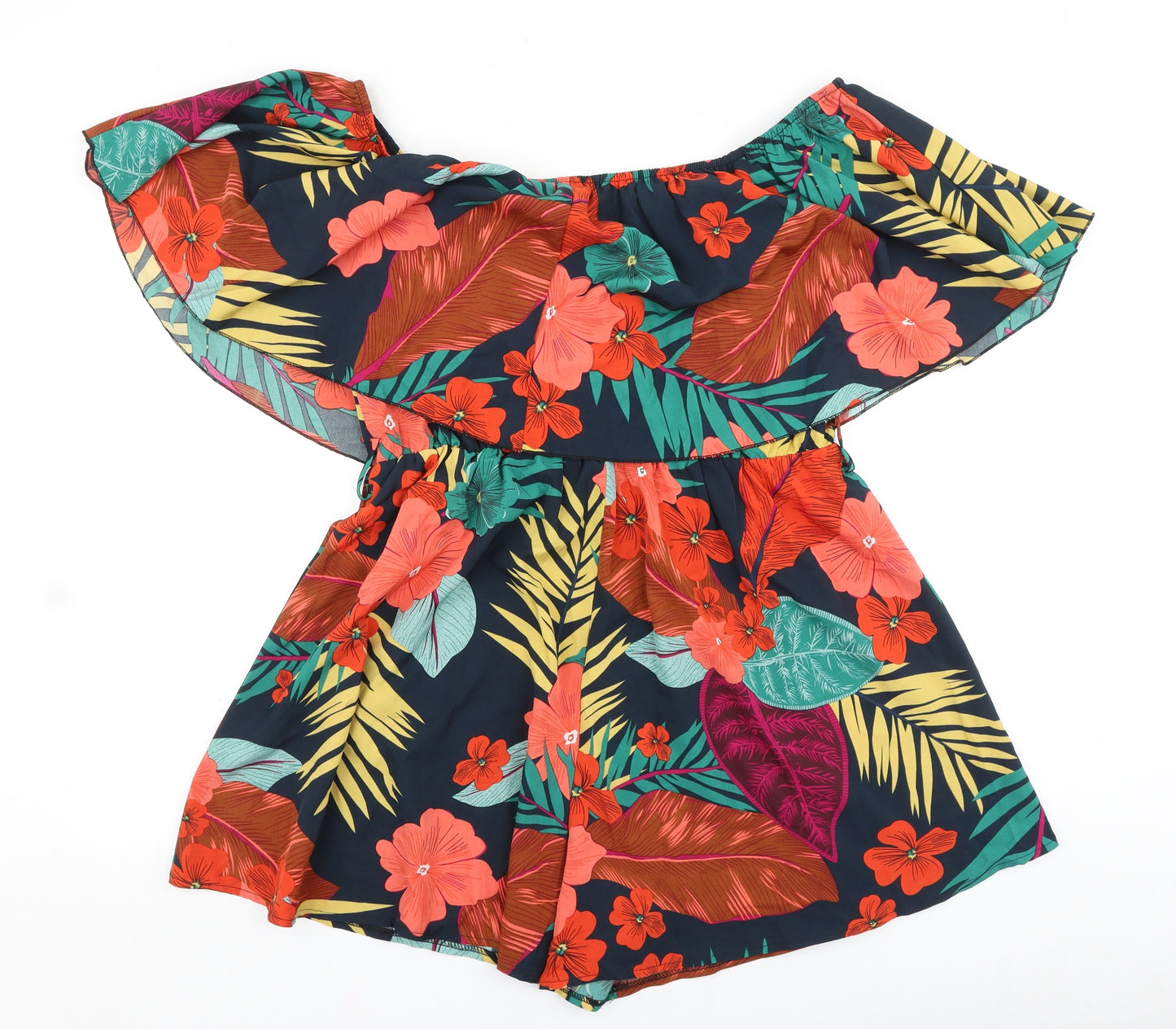SheIn Womens Black Floral Polyester Playsuit One-Piece Size XL Pullover