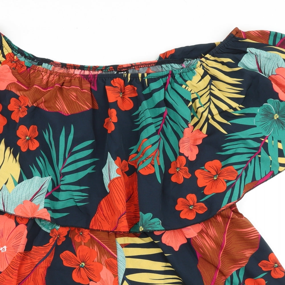 SheIn Womens Black Floral Polyester Playsuit One-Piece Size XL Pullover