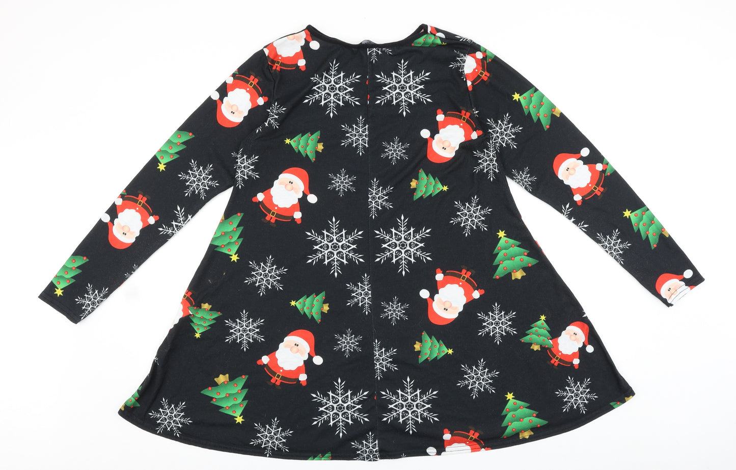 Sara Fashion Womens Black Geometric Polyester Trapeze & Swing Size M Boat Neck Pullover - Christmas Santa