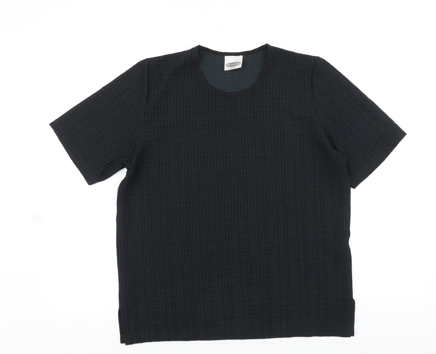 Sol Design Womens Black Polyester Basic T-Shirt Size M Round Neck - Textured