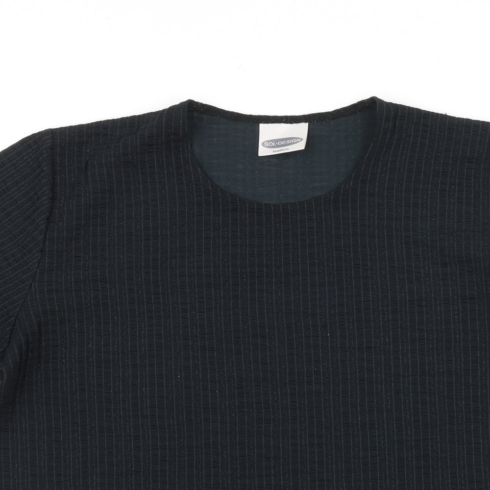 Sol Design Womens Black Polyester Basic T-Shirt Size M Round Neck - Textured