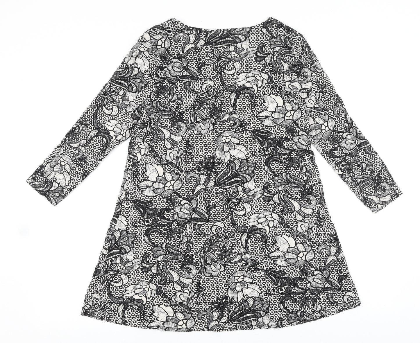 M&Co Womens Black Geometric Viscose Tunic Blouse Size 12 V-Neck