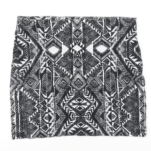 Promod Womens Black Geometric Polyester A-Line Skirt Size 35 in Zip