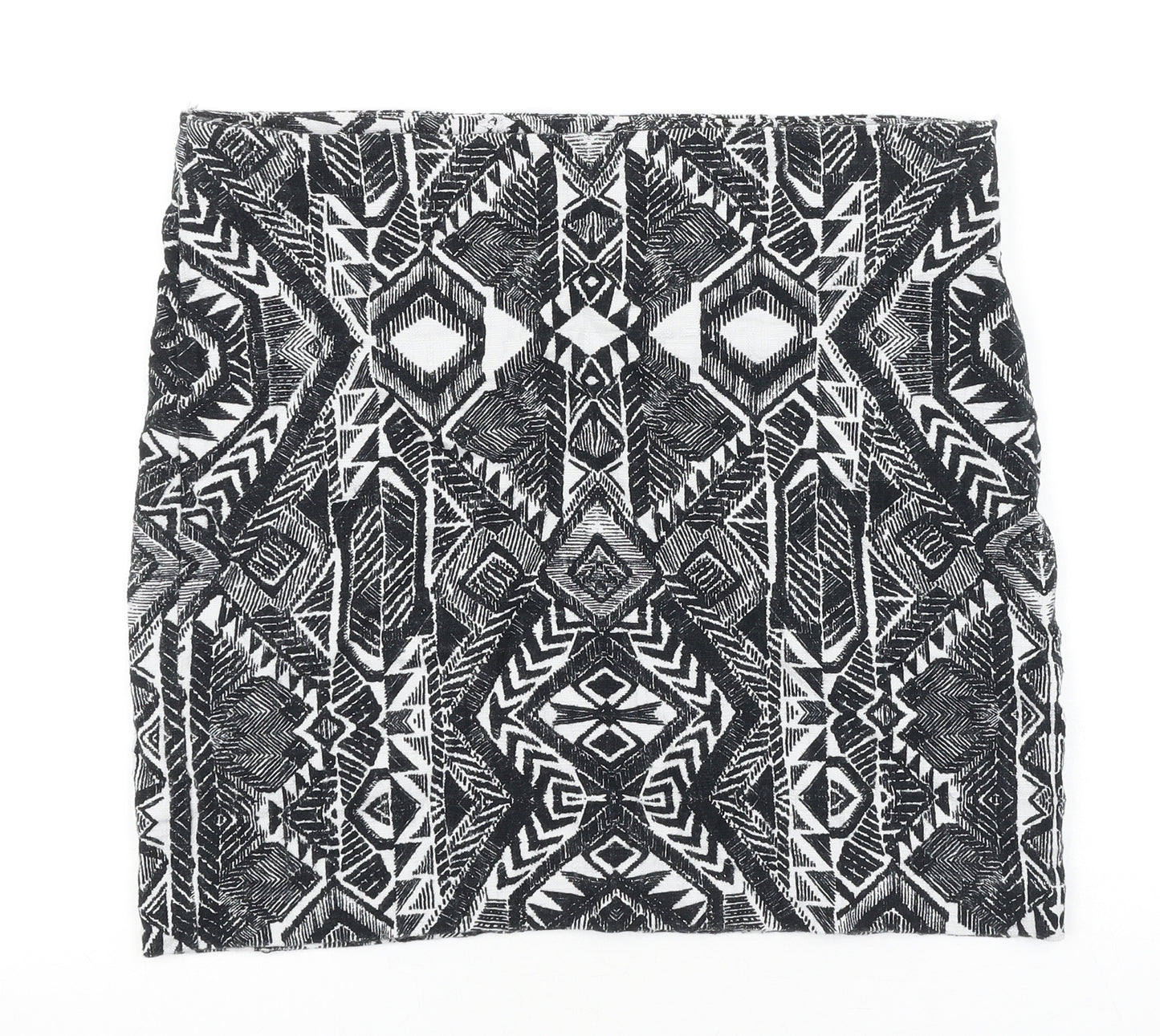 Promod Womens Black Geometric Polyester A-Line Skirt Size 35 in Zip
