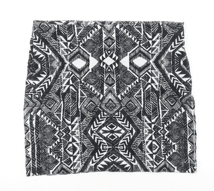 Promod Womens Black Geometric Polyester A-Line Skirt Size 35 in Zip