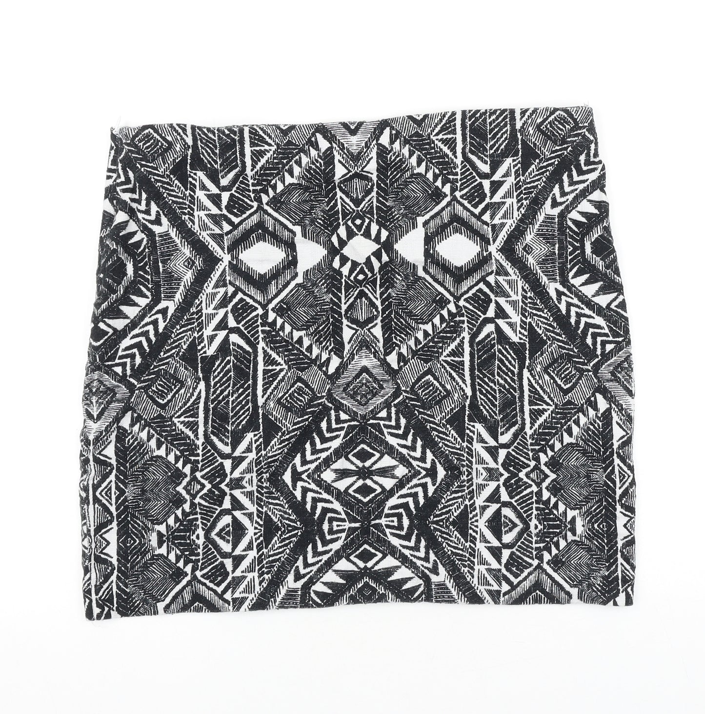 Promod Womens Black Geometric Polyester A-Line Skirt Size 35 in Zip